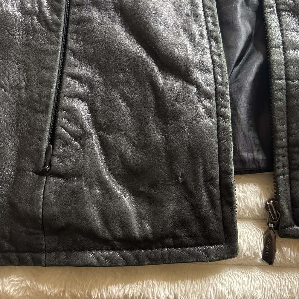 Marcia Collection Black Collarless Ruffled Leather Jacket - Size M - Picture 3 of 7